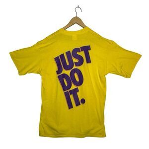 NIKE Vintage 80’s 90’s Bright Yellow Short Just Do It Short Sleeve Tee Size XLT